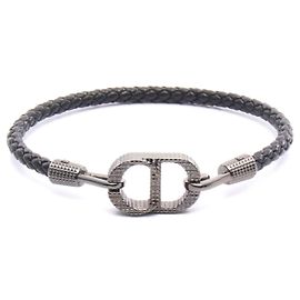 Dior Leather Stainless Steel Bracelet Black