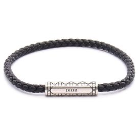 Pulsera de cuero Cannage en acero inoxidable Dior Negro