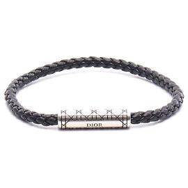 Pulsera de cuero trenzado Cannage de Dior Negro