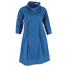 Vestido de algodão azul marinho com gola alta e mangas 3/4 da Jil Sander, comprimento até o joelho Azul Azul marinho