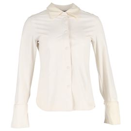Sportmax Button-Down Long Sleeve Shirt in Ivory Polyester White Cream