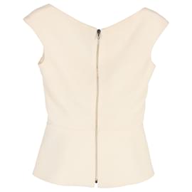 Roland Mouret-Roland Mouret Square-Neck Peplum Top n Cream Wool-White,Cream