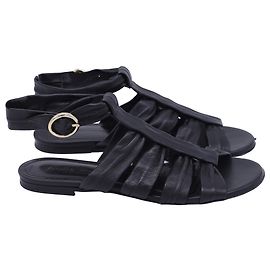 Khaite Perth Flat Sandals in Black Lambskin Leather Black