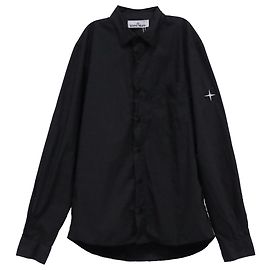 Camicia nera in cotone con logo ricamato Stone Island Nero