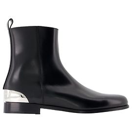 Stiefeletten mit Metallabsatz - Alexander McQueen - Leder - Schwarz/Silber Schwarz