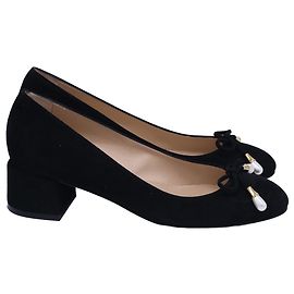 Stuart Weitzman Gabby Pearl Block-Heel Pumps in Black Suede Black