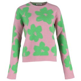 Jil Sander Flower Knit Pullover aus rosa Wolle mit Rundhalsausschnitt Pink