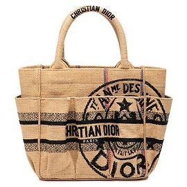 Christian Dior Bolsa tote de juta em canvas Catherine Small da Dior Marrom Bege