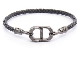 Christian Dior Bracciale in pelle e acciaio inossidabile Dior B2901HOMLE801M Nero