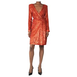 Jenny Packham Midi-Kleid aus blutorangefarbenen Pailletten - Größe UK 8 Orange