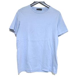 Camiseta de algodão bordada com logo no peito da Prada Azul