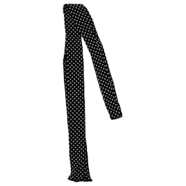 Cachecol de seda preta com bolinhas Saint Laurent Preto Branco