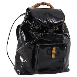 Gucci Vintage Bamboo Backpack Patent Mini Black