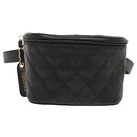Bolsa de cinto com zíper Chanel em caviar matelado Preto