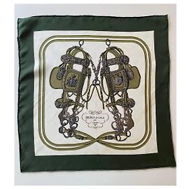 Sciarpa in seta Hermès crema e verde scuro Crudo Verde scuro