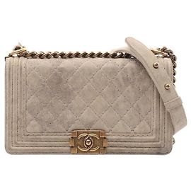 Chanel Boy Flap Bag Quilted Distressed Suede Old Medium Beige