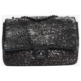 Chanel Sac Classic Single Flap noir 2011 orné de sequins jumbo Noir