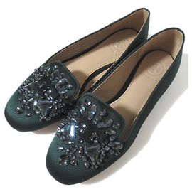 Chaussures Plates en Satin Bijou Tory Burch Vert