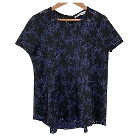 Christian Dior Cutwork Kurzarmtop Schwarz Blau Marineblau