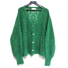 Autre Marque Strickjacke aus Lame mit Botanischem Muster Mame Kurogouchi Grün