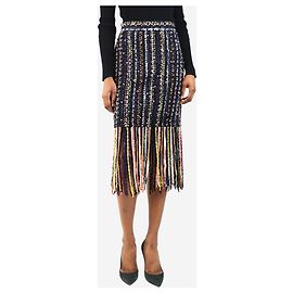 Msgm Schwarze Tweed-Fransen-Midirock - Größe UK 8 Schwarz