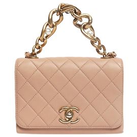 Chanel Mini bolsa de flap com corrente de pérolas rosa empoeirada Rosa