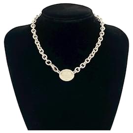 Tiffany & Co-Colar de corrente em prata esterlina com tag oval de retorno Tiffany-Prata