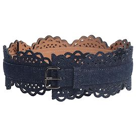 Alaïa Blaue Denim-Laser-Cut-Gürtel Blau
