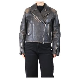 Frame Denim Schwarze, abgenutzte Lederjacke - Größe S Schwarz
