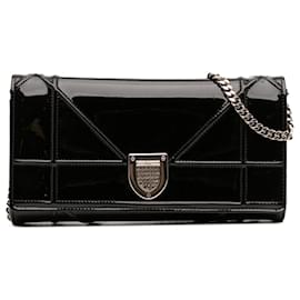 Dior-Dior Black Patent Diorama Croisiere Wallet On Chain-Black