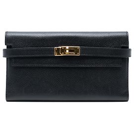 Cartera larga trifold Kelly en Epsom negro de Hermès Negro