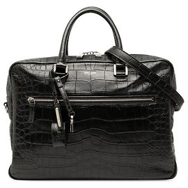 Saint Laurent Black Crocodile Embossed Leather Sac de Jour Briefcase Black