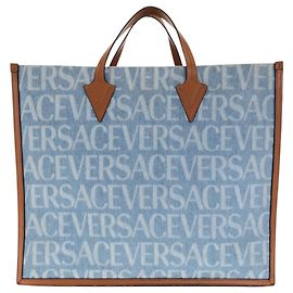 Versace Denim Tote Bag Brown Blue