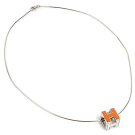 Colar H Cube Hermès Prata Laranja