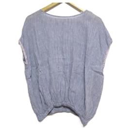 Autre Marque SOIL Leinenpulloverbluse Grau Hellblau