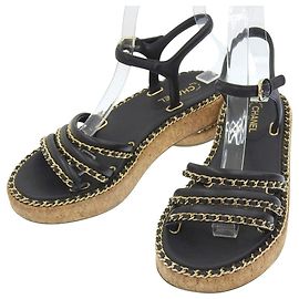 Chanel Coco Mark Leather Sandals Black