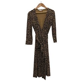 Autre Marque Robe en soie Diane von Furstenberg Noir Beige