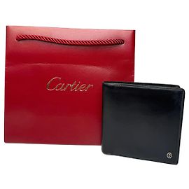 Vintage Cartier Flapable Leather Wallet Black Black