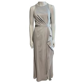 Vera Wang Robe de soirée argentée en satin et chiffon Argenté Gris
