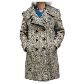 Dolce & Gabbana Tweed Mantel Schwarz Weiß Schwarz Weiß