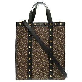 Burberry TB Small PVC Coated Canvas Tote Bag Brown Black