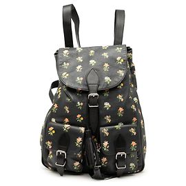 Schwarzer Leder-Rucksack mit Prairie-Blumenmuster von Saint Laurent Schwarz