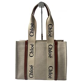 Chloé Damen Woody Medium Tote Bag Braun Beige