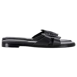 Sandali piatti Isola LV Louis Vuitton in pelle di vitello nera Nero
