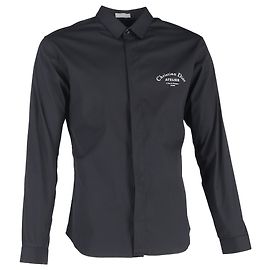 Camicia a maniche lunghe in cotone nero con stampa logo Dior Atelier e bottoni nascosti Nero