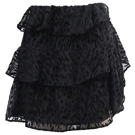 Falda mini de seda negra con acentos de leopardo Iro Negro