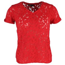 Camiseta de algodón rojo con escote en V de encaje Maje Roja