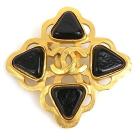 CHANEL Coco Mark Metallstein Brosche Golden