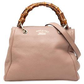 Bolsa shopper pequena de couro rosa Gucci com bambu Rosa