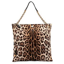 Dolce & Gabbana Brown Pony Hair Leopard Print Chain Tote Other